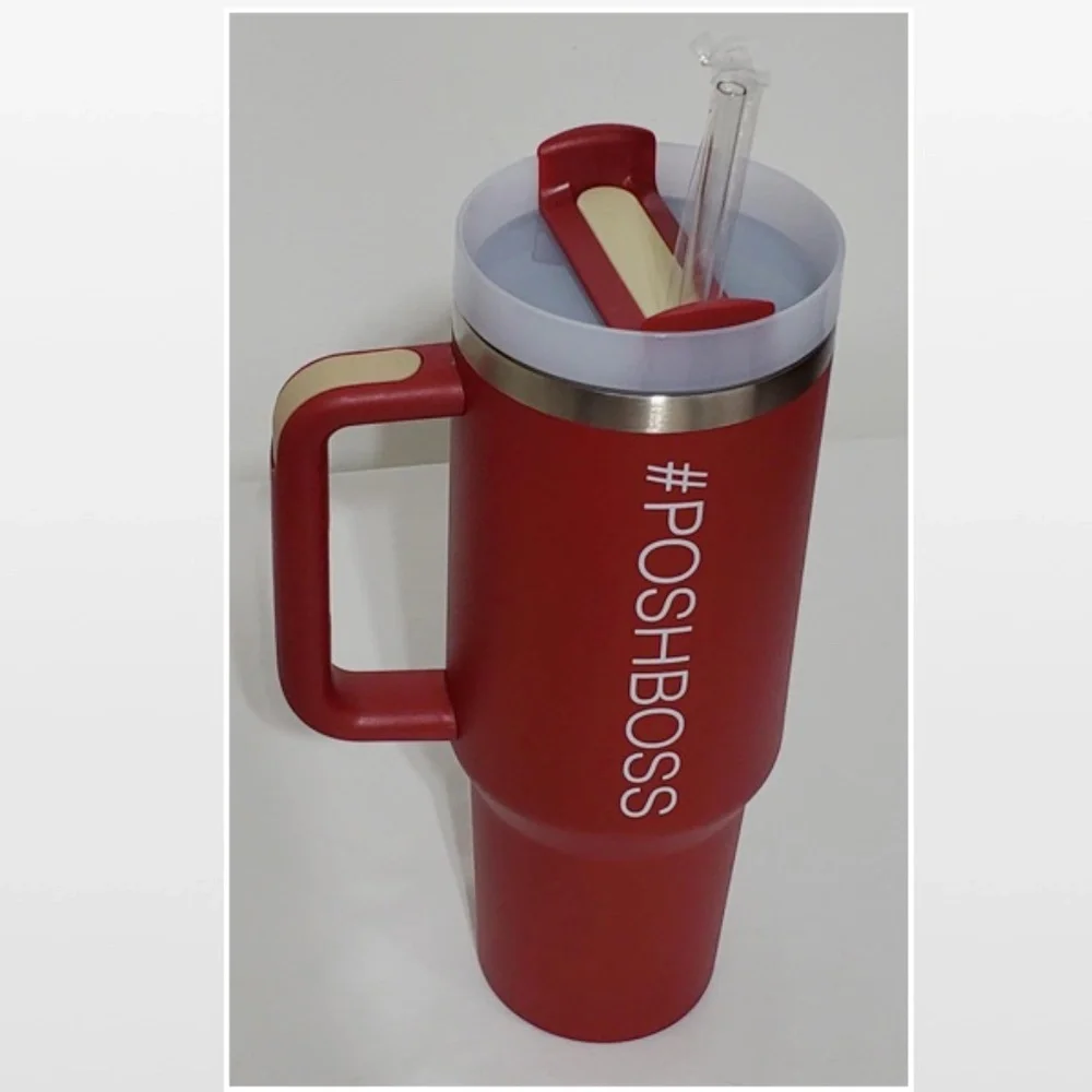 New Tumbler POSHBOSS Red White Large 40oz Travel Mug Thermos Cup